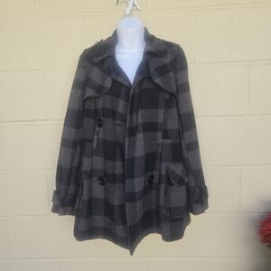 Candies- Wool Blend- Thigh Length- Winter Coat- Black/Grey Plaid- Size Medium